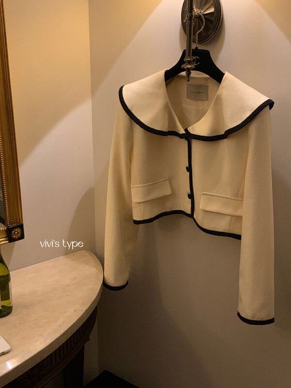 Autumn is new! [VIVIS TYPE] Korean version of the contrast color edge lotus leaf collar short coat 9681# HJY