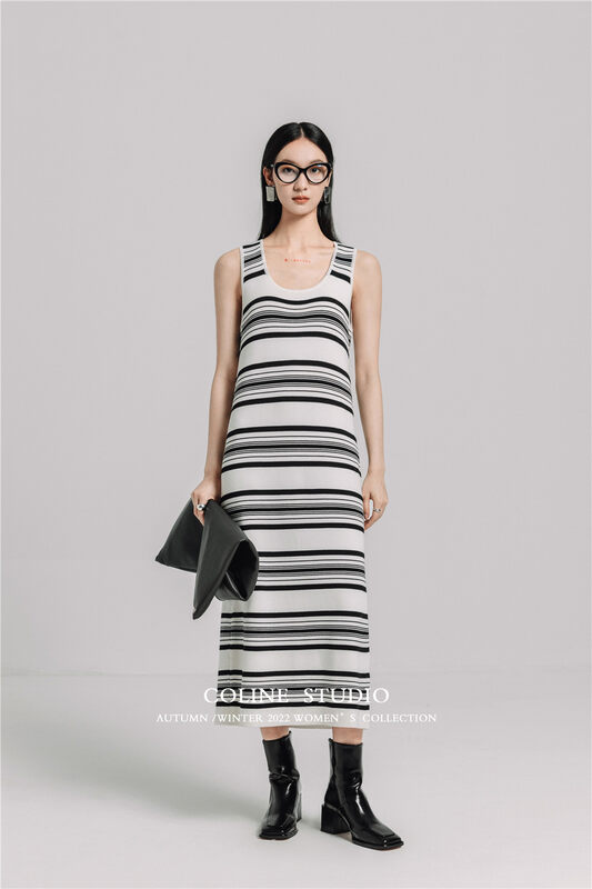 New in early autumn! [COLINE] Striped woolen vest dress C2340# HYY