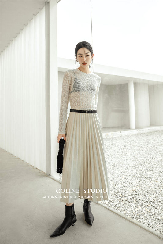 New in early autumn! [COLINE] Korean version all-match pleated skirt C2422# HYY