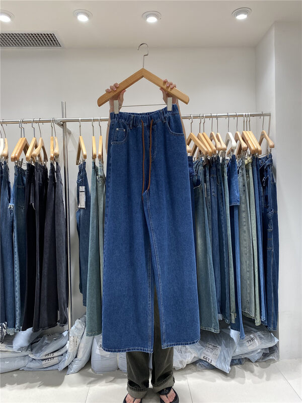 New in autumn! [O NOT 1] Elastic waistband wide-leg jeans N742# LSW