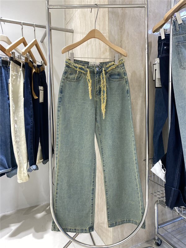 New in autumn!【JEANS】Retro raw edge straight jeans (with belt) N857# LSW