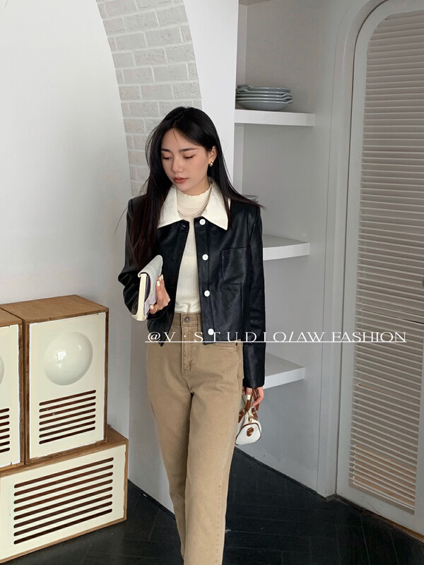 New in autumn!【FROM.V】Simple and versatile fashion short coat 7999# L