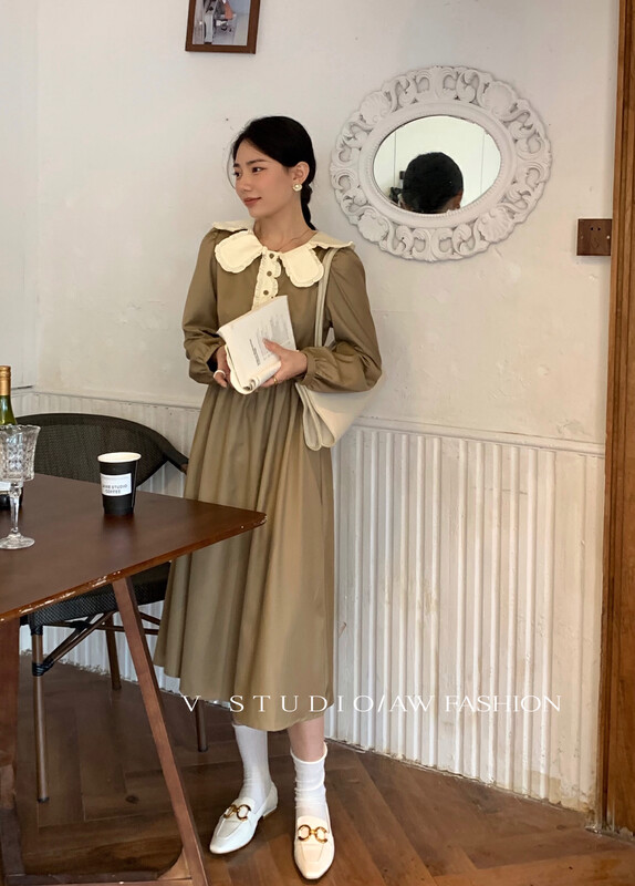 Autumn is new! 【FROM.V】 Colorblock Collar Casual Dress 5289# L