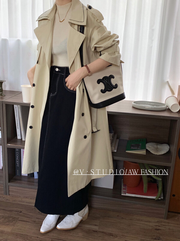 Autumn is new! [V.] Temperament double-breasted loose windbreaker (with belt) 7997# L