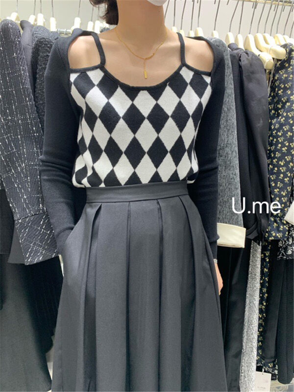 New in autumn! [U.ME] Korean version of the little woman's diamond knitted sweater 036# HJY