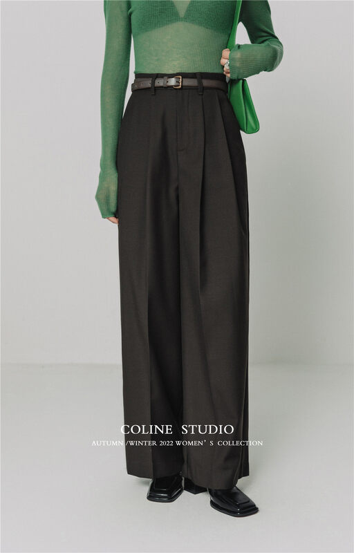 Autumn is new! [COLINE] Wide-leg high-waist comfortable casual pants (including wool 30%) C2374A# HYY