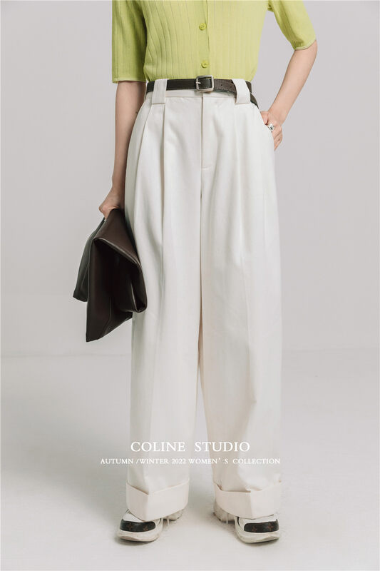 New in early autumn! [COLINE] Flanged wide leg solid color casual pants C2358# HYY