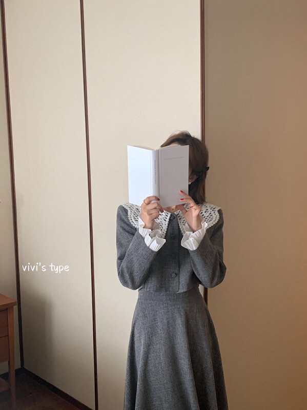 New in autumn! [VIVIS TYPE] French retro lace collar double pocket short jacket 9567# HJY