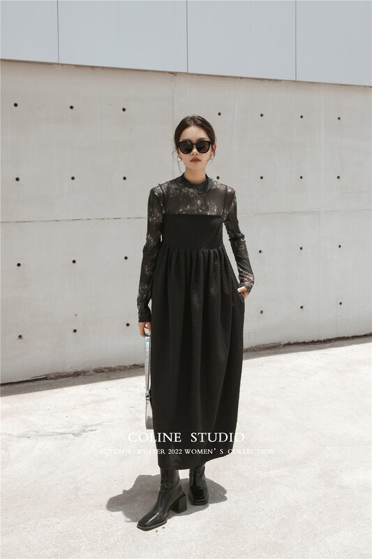 New in early autumn! [COLINE] Textured silhouette suspender dress C2466# HYY