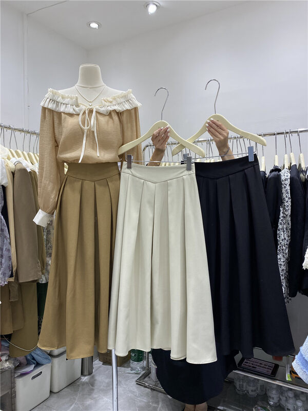 Early autumn new style!【U.ME】Temperament high waist pleated skirt YS2-18301# HJY