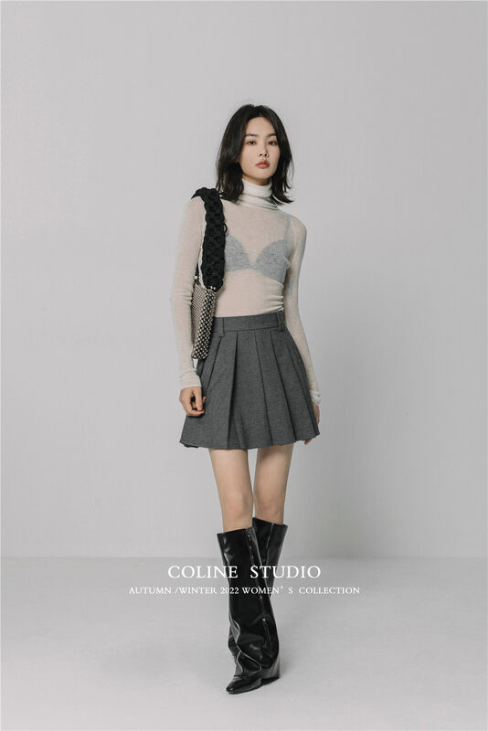 New in autumn! [COLINE] Slim and pleated comfortable skirt (sell only skirt/with wool 20%) C2432# HYY