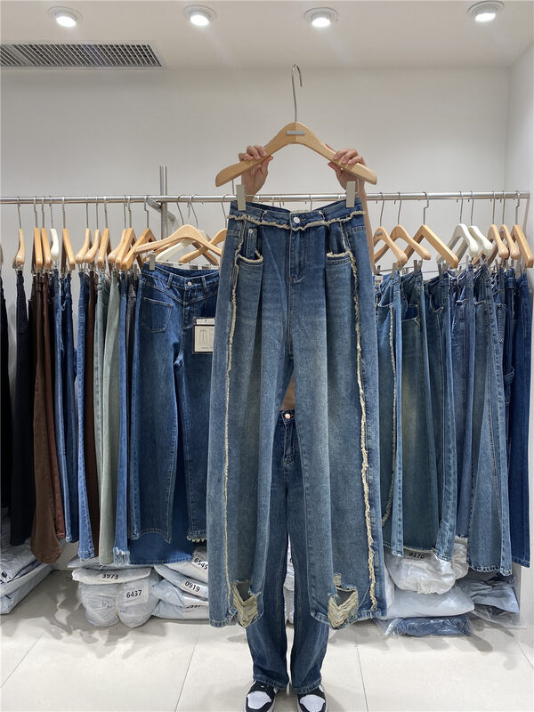 New in autumn!  【O NOT 1】Casual Loose Raw Edge Mopping Design Jeans N811# LSW