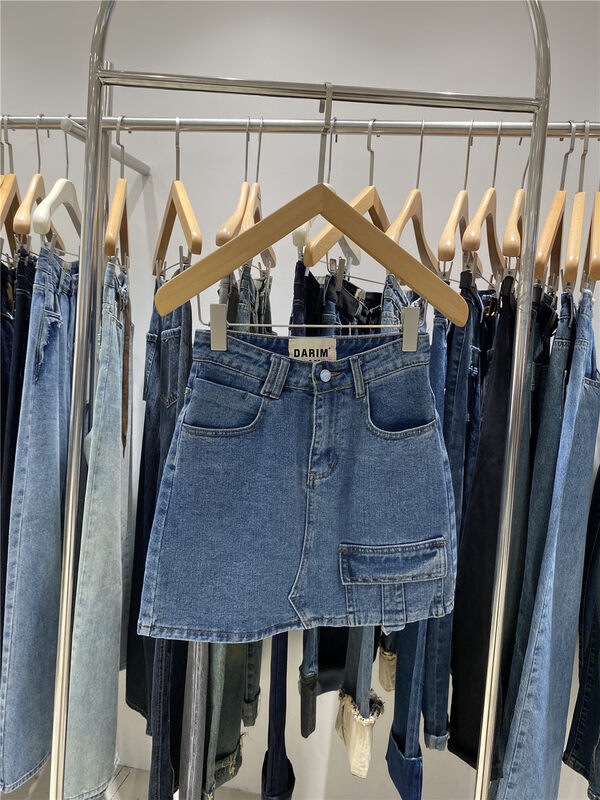 New in autumn!【JEANS】High waist A-line denim skirt N563# LSW