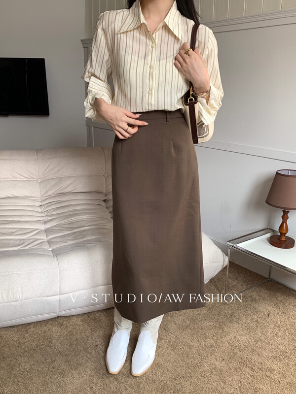 New in early autumn!【FROM.V】Korean casual striped shirt 7989# L