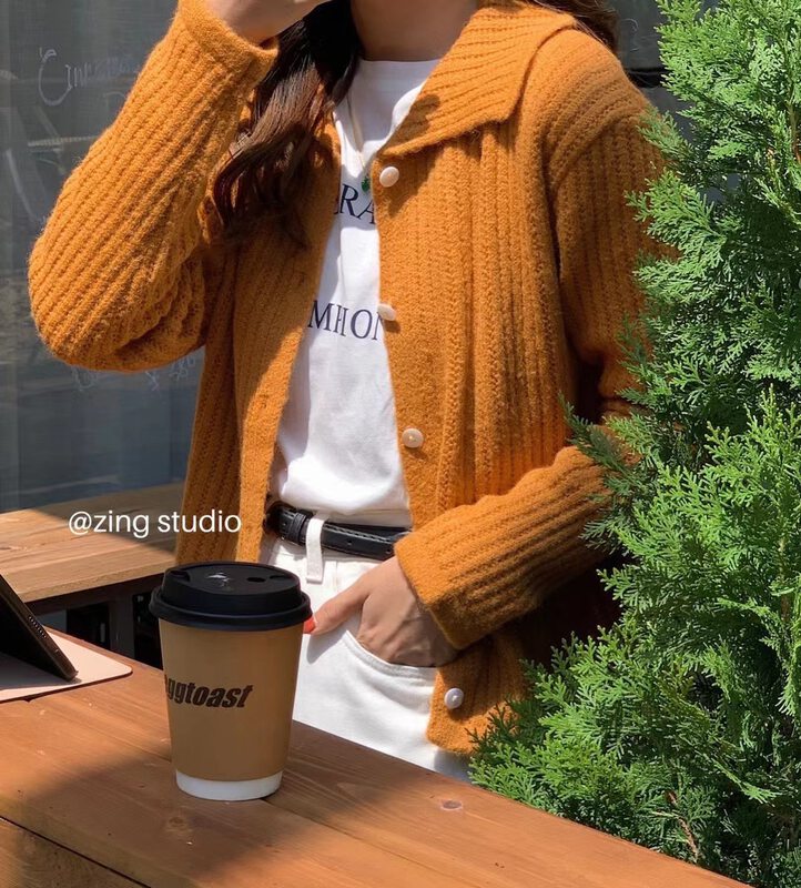 New in autumn!【ZINGSTYLE】Korean solid color single-breasted warm sweater 82225# HBX