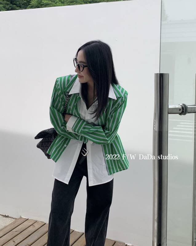 New in early autumn! [DADA] fake two-piece fashion striped shirt 6725# ZXL