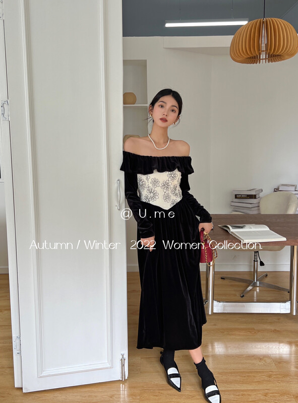 New in autumn!【U.ME】Elegant stitching high waist dress 58031# HJY