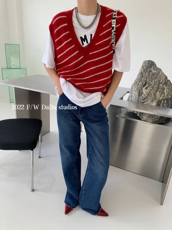 New in early autumn! [DADA] V-neck striped fashion vest 5076# ZXL