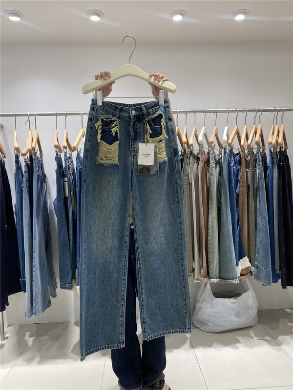 New in early autumn!【O NOT 1】Retro raw edge wide-leg jeans N695# LSW