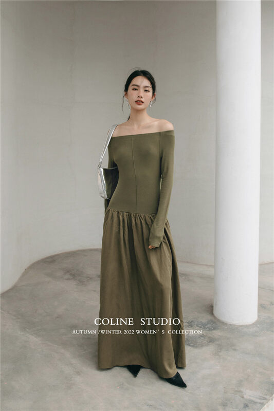 New in early autumn! [COLINE] High-quality texture one-shoulder dress C2445# HYY