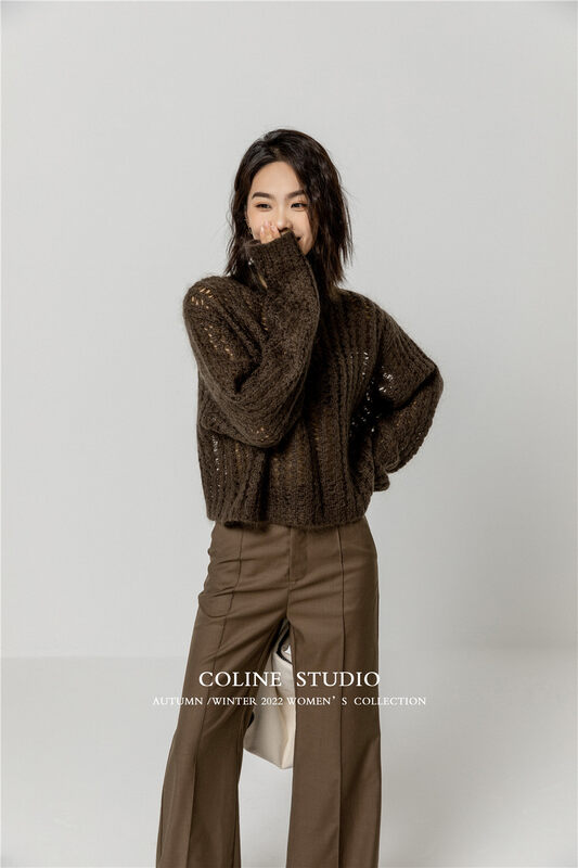Autumn is new! [COLINE] Pullover comfortable hollow warm sweater (including wool 28%) C2410# HYY