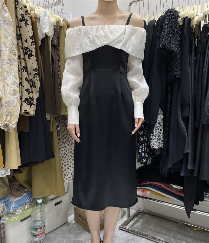 New in autumn!【U.ME】Color-block pleated long-sleeved dress 58020# HJY