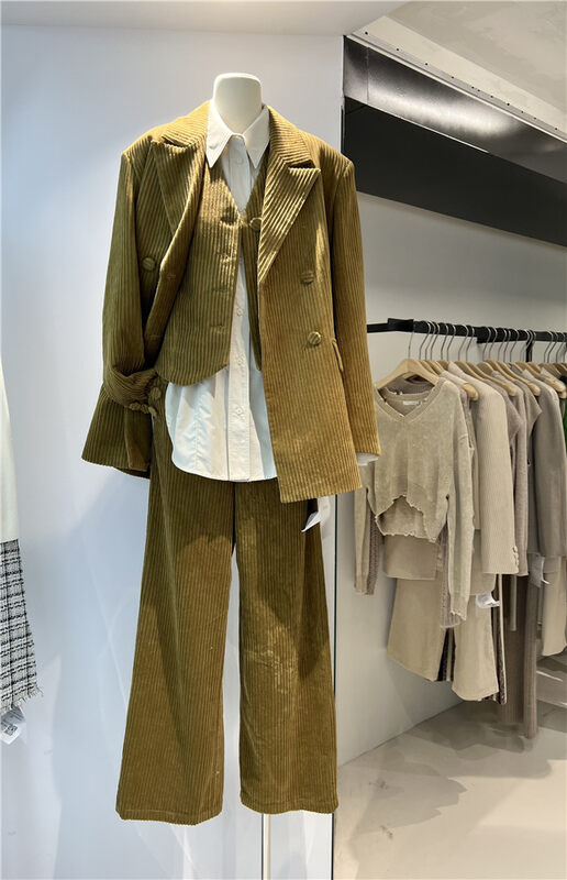 New in autumn!  【COLINE】High waist and thin wide leg corduroy casual pants C2370A# HYY