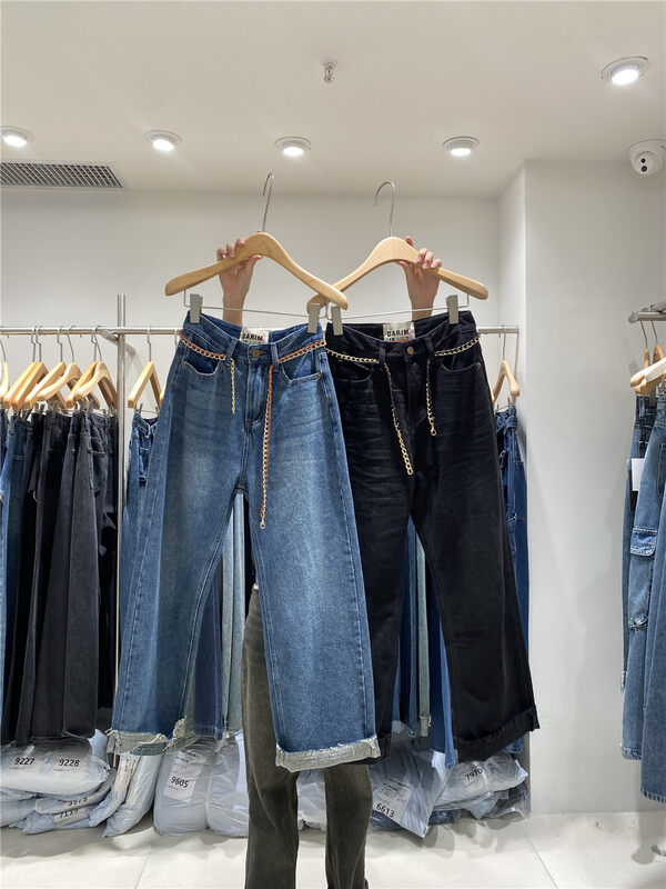 New in autumn!【JEANS】High waist all-match straight jeans (with waist chain) N823# LSW