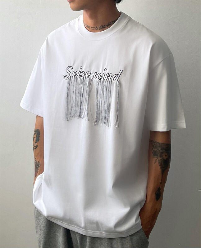 [TPY] Letter tassel design casual all-match short-sleeved T-shirt 6194# CLS