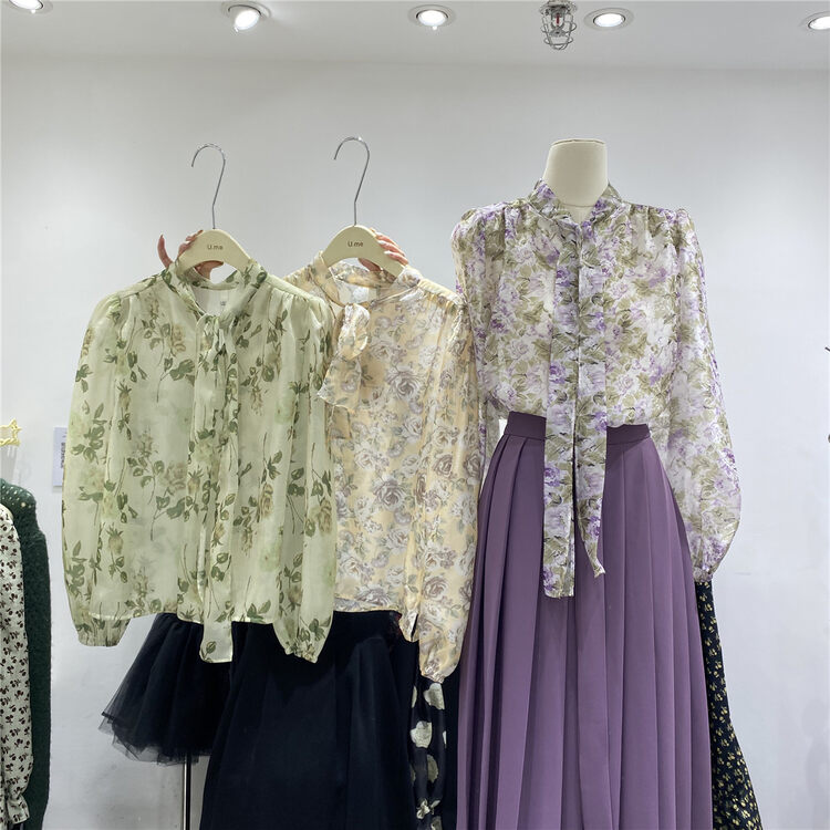 Early autumn new style! [U.ME] Elegant retro printed shirt (tops only) 98806# HJY
