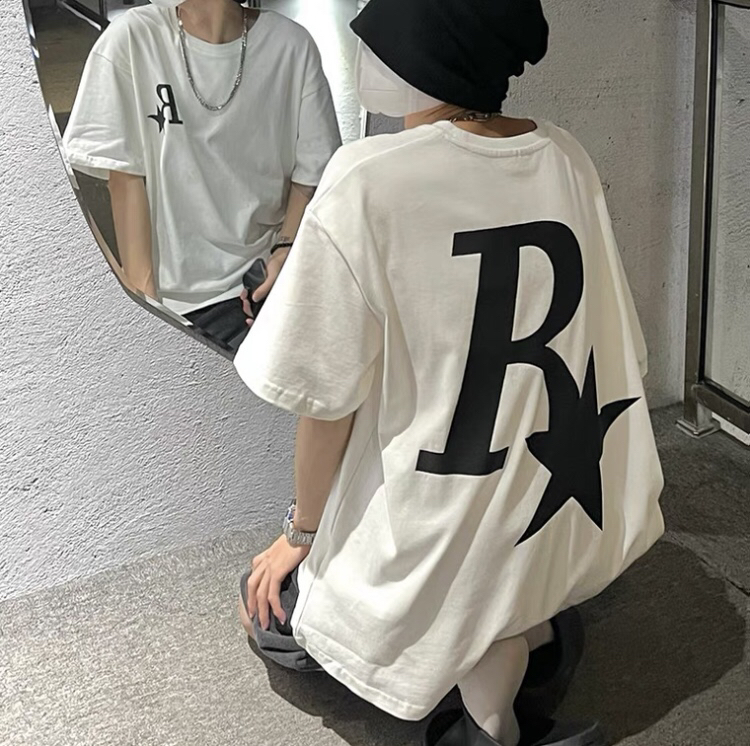 [Z.W] R word mark flocking foam American short-sleeved T-shirt 7153# ZZL