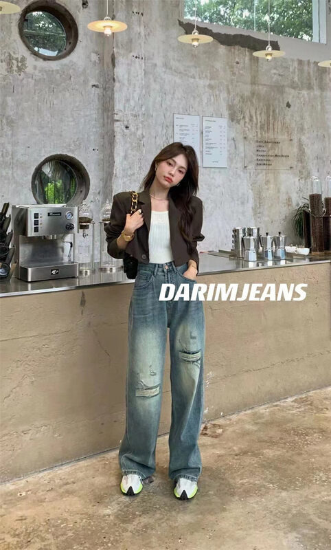 New in autumn!【O NOT 1】Ripped trendy mopping jeans N837# LSW