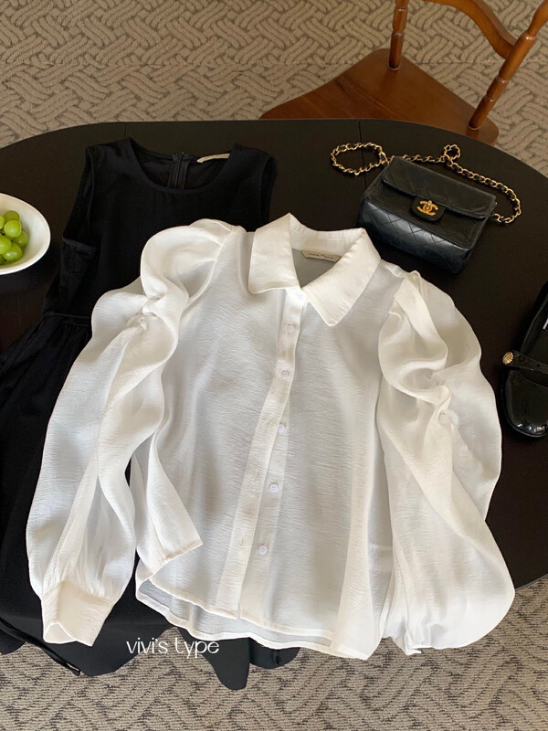 New in autumn!【VIVIS TYPE】French pleated puff sleeve Tencel shirt 9750# HJY