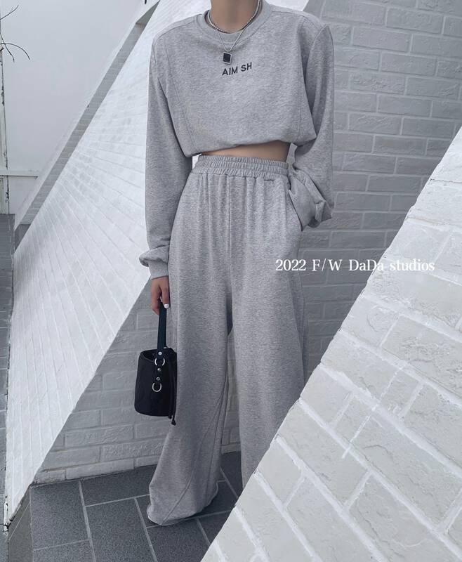 New in early autumn! [DADA] Letter Print Sweater + Elastic Waist Straight Casual Pants Set 6719# ZXL
