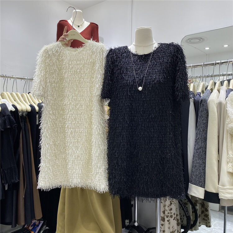 New in autumn! [U.ME] temperament celebrity style round neck fringed dress 58032# HJY