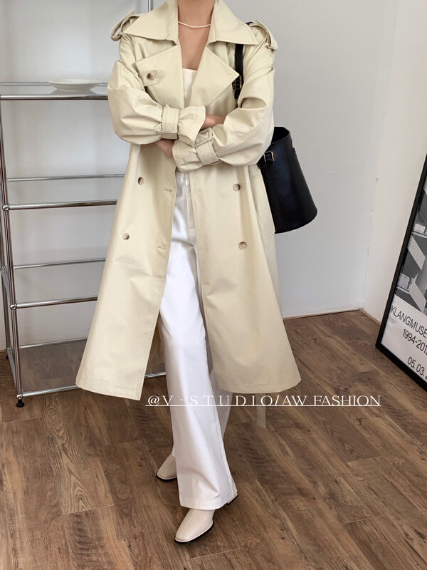 New in early autumn! [V.] Long temperament double-breasted trench coat (with belt) 7993# L