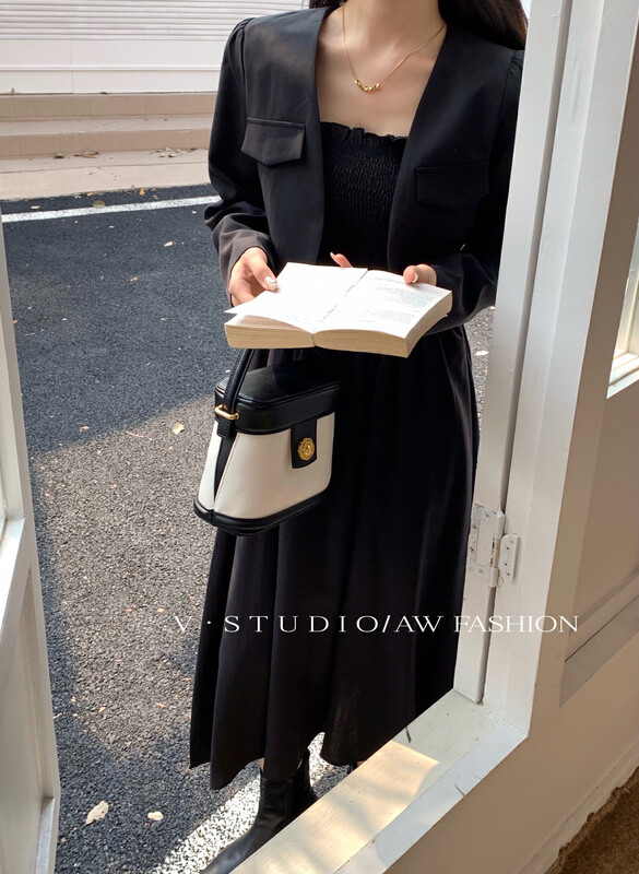 【FROM.V】Short temperament coat + suspender dress suit 7986# L
