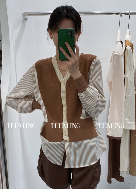 New in autumn!【TEEM ING】Single-breasted stitching fashionable temperament shirt 22T588# HJY