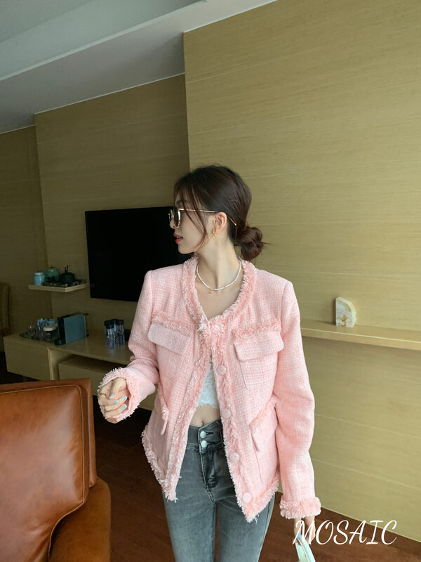 New in early autumn! [REMAIN] round neck single-breasted fashion short coat 226180# XYJ