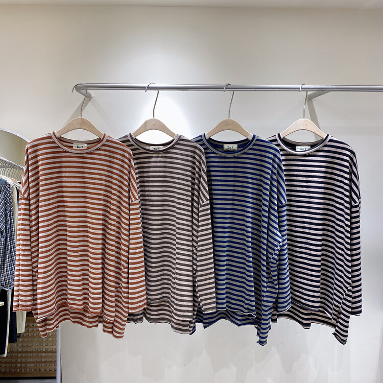 New in early autumn! [DA.7] casual rolled striped long-sleeved T-shirt 3139# LSL