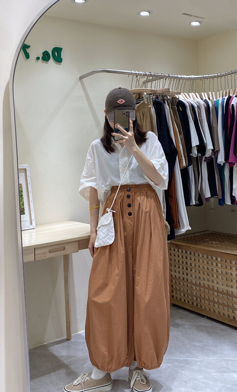 [DA.7] Elastic waist loose button lantern casual pants 8989# LSL