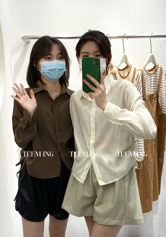 New in autumn! [TEEM ING] Temperament drawstring loose shirt 22T597# HJY