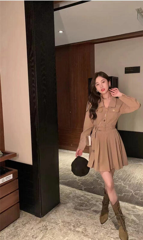 Autumn is new! [Clothing] Korean style pleated dress (with belt) 1275# PCZ