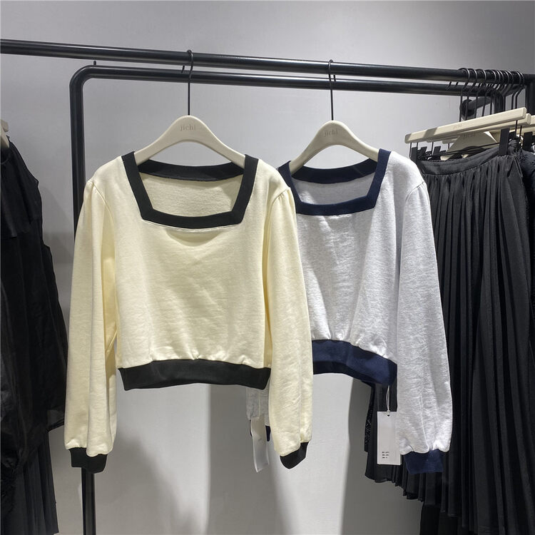 New in autumn! [ZICCI] Square collar colorblock loose sweater 106752# XYJ