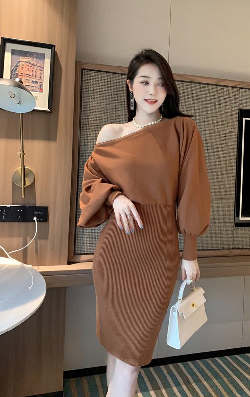 New in autumn! [Xiye] Thin solid color knitted dress d1209# JJ