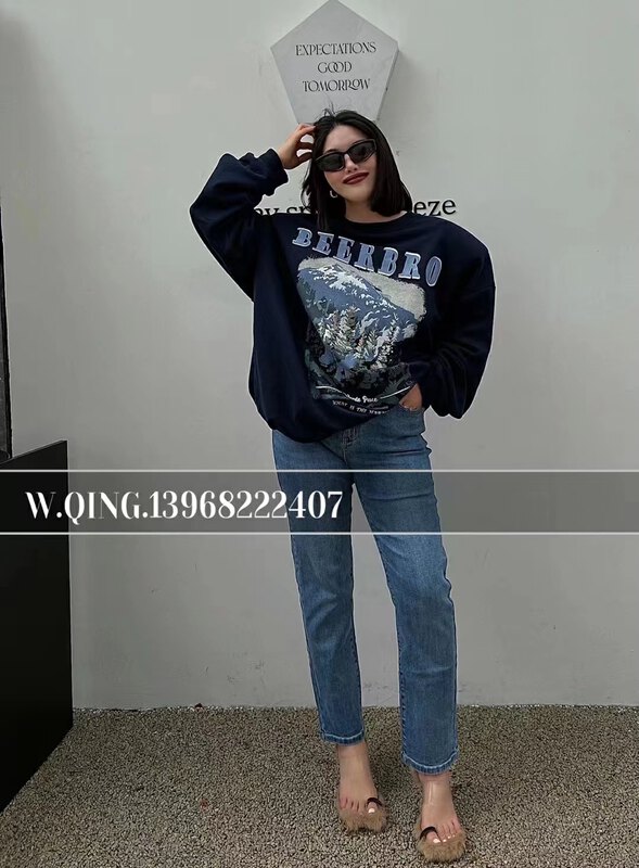 Autumn is new! [East ROOM] casual printing large sweater 9862# WTT