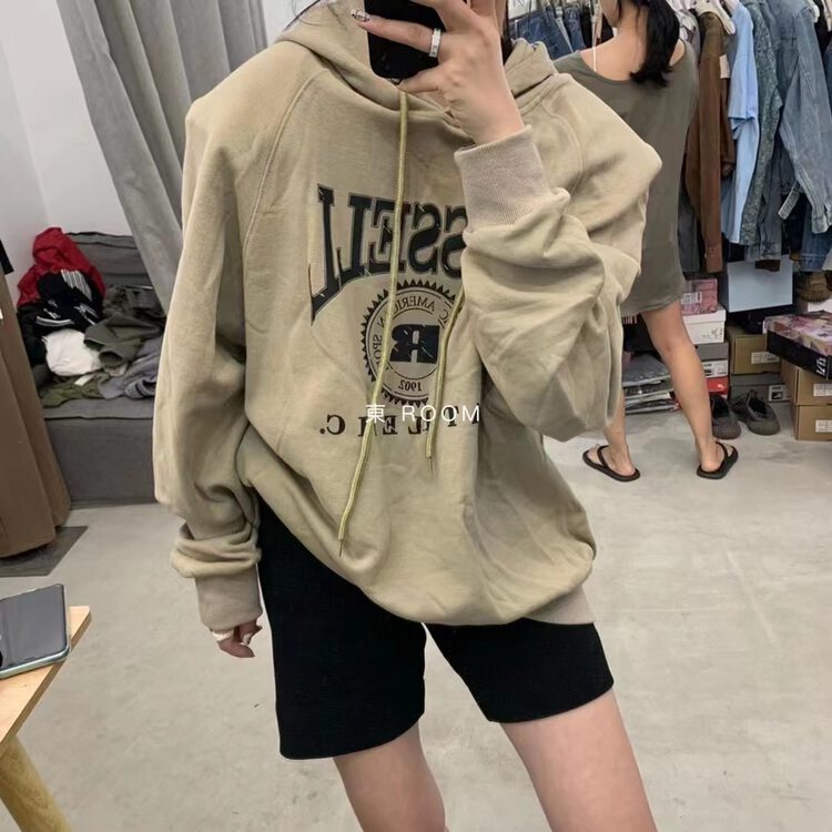 New in autumn! [East ROOM] Shoulder pad hooded letter print sweater 90011# WTT