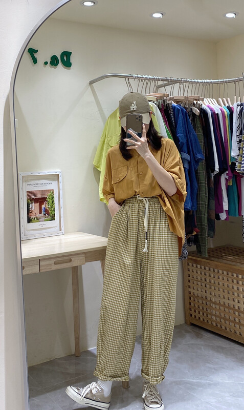 【DA.7】Summer fresh small plaid loose wide-leg casual pants 8976# LSL
