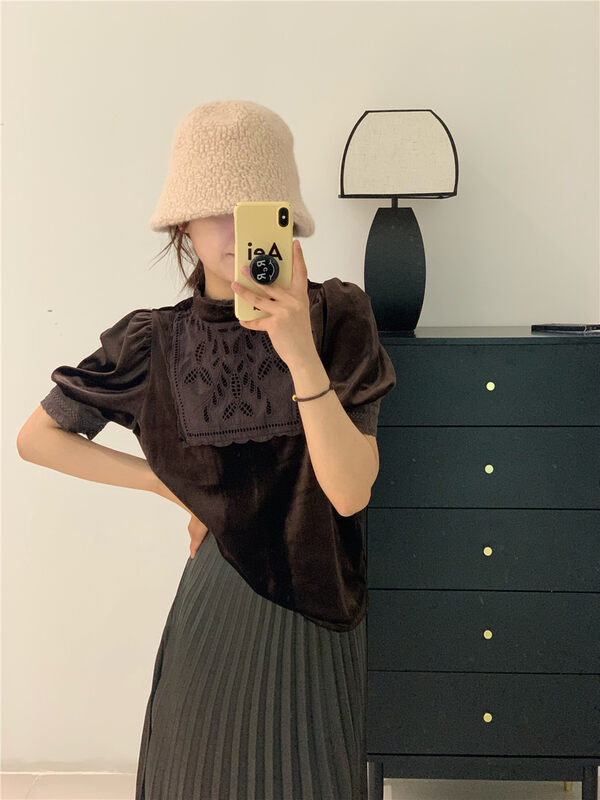 New in autumn! [ZICCI] round neck puff sleeve fashion shirt YS1-106725# XYJ