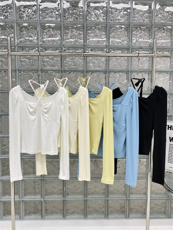 CXDHH [Strictly Selected-Growing Grass to Become a Tree] Korean Version Hanging Neck Slim Long Sleeve T-Shirt XC22-12364-U# JHY